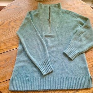 LOU GREY ribbed sage sweater /vented sides/zip neck/soft!  L